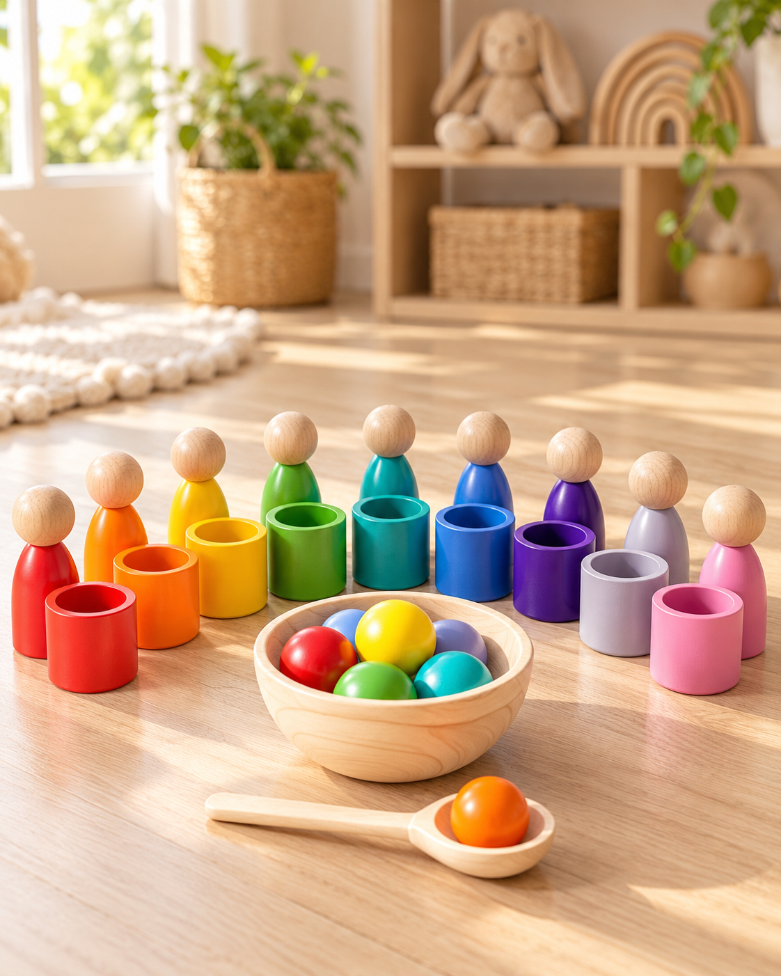 Wooden Rainbow Sorting Set